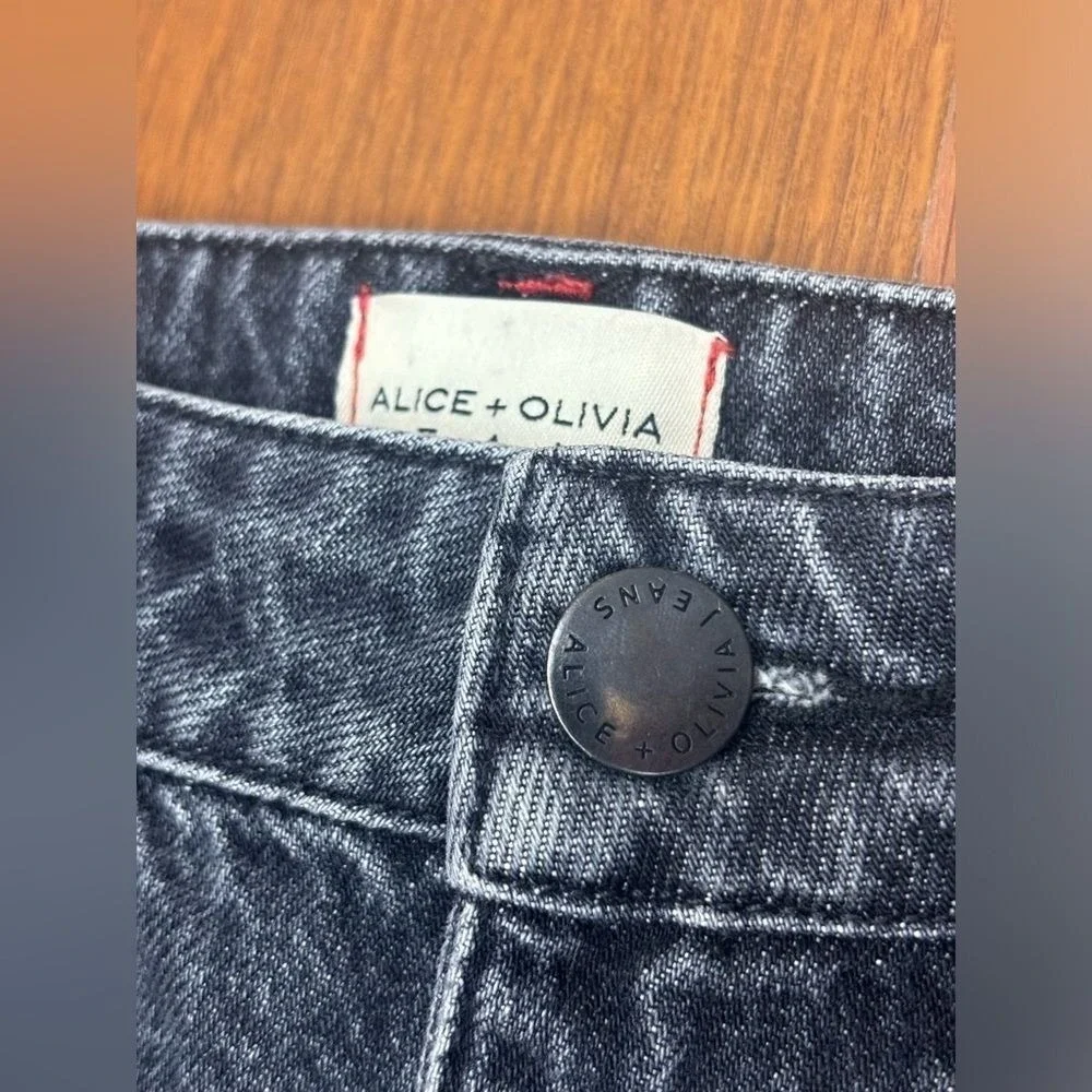 ALICE + OLIVIA Denim Short Skirt Mini Black Distressed Women High Rise Jean 26 2